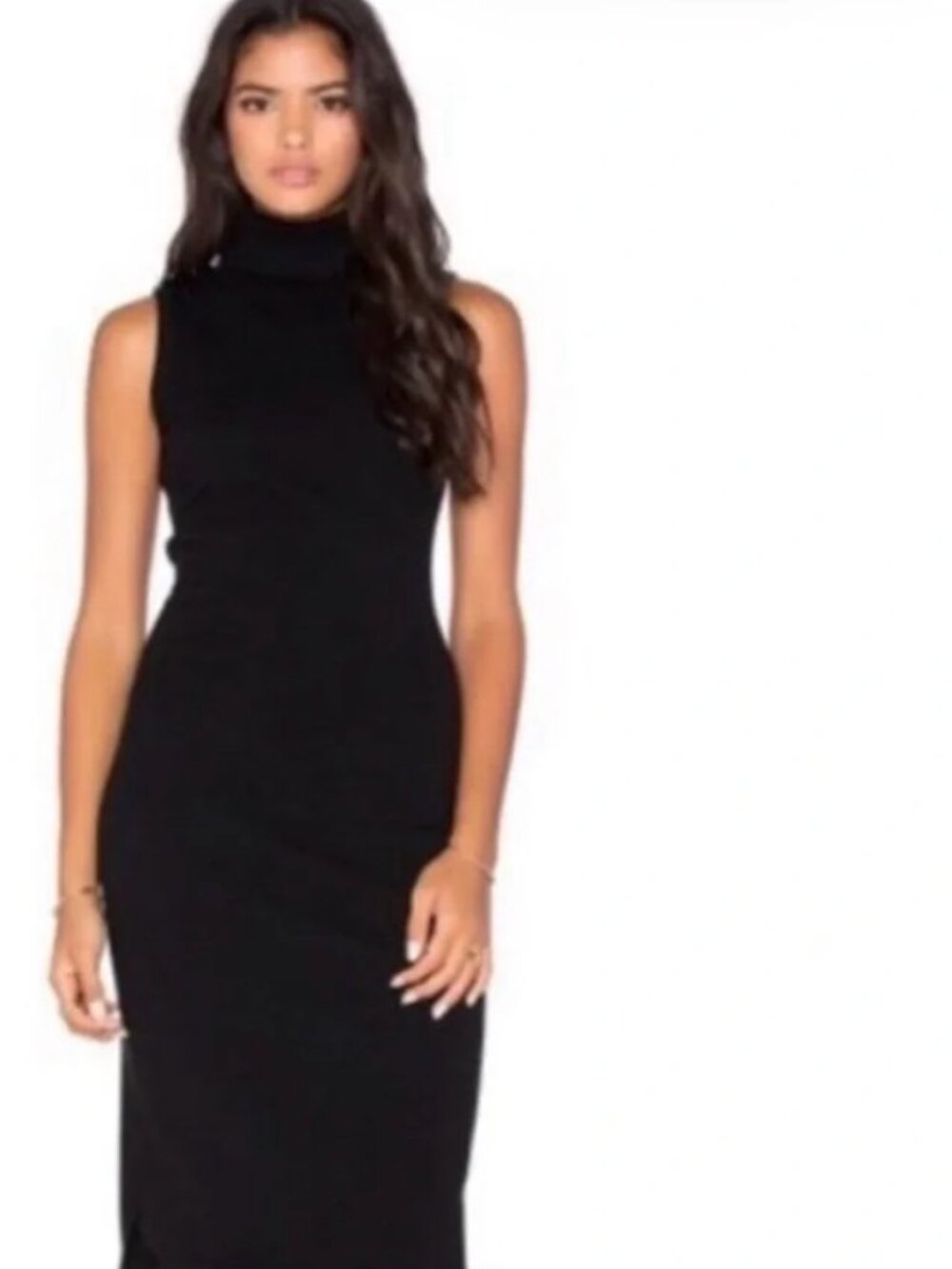 Autumn Cashmere Sleeveless Black Turtleneck Cashmere Sheath Dress